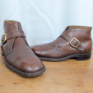 Men’s Vintage Florsheim Imperial Brown Leather Buckle Strap Ankle Boots 10.5D